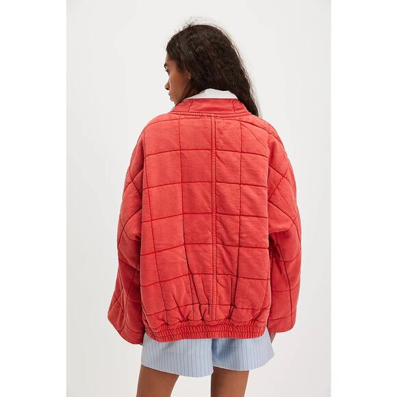 FREE PEOPLE Dolman Quilted Knit Jacket Red Myrrh Size Small EUC $198 MSRP Boho - Picture 6 of 10